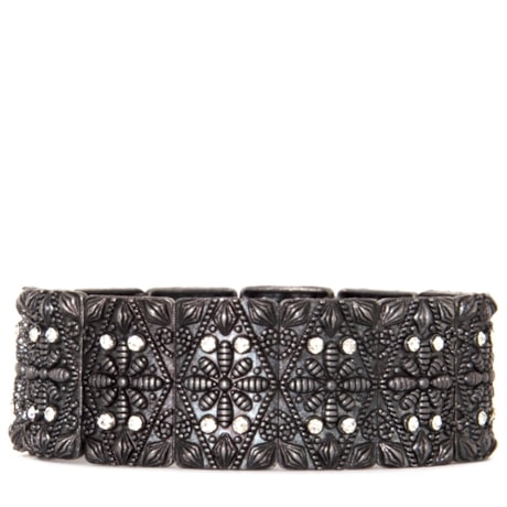 CAPITOLLIUM - PULSEIRA PLACAS METAL FLOR C/STRASS - PRATA VELHA
