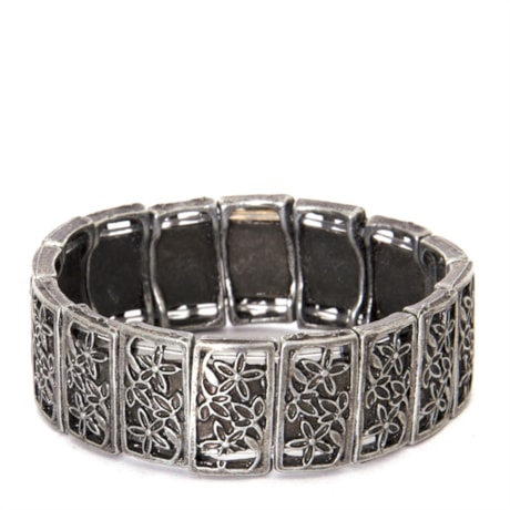 CAPITOLLIUM - PULSEIRA PLACAS METAL FLORES - PRATA VELHA