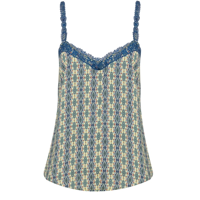 CAPITOLLIUM - REGATA VISCOSE ESTAMPADA RENDA DECOTE - AZUL