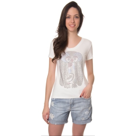 CAPITOLLIUM - T-SHIRT VISCO LYCRA HOT FIX CORUJA - PRETO