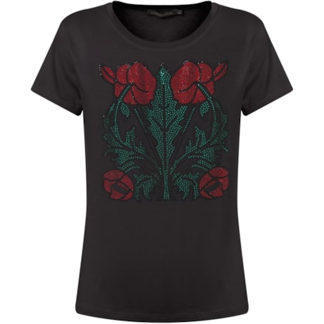 CAPITOLLIUM - T-SHIRT VISCO LYCRA HOT FIX FLORES - PRETO