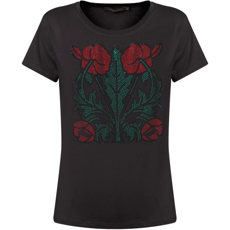 CAPITOLLIUM - T-SHIRT VISCO LYCRA HOT FIX FLORES - PRETO