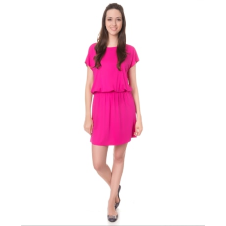 CAPITOLLIUM - VESTIDO BLUSADO LISO DECOTE REDONDO - CORAL