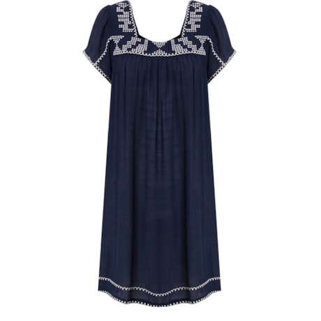 CAPITOLLIUM - VESTIDO CREPE BORDADO DEC. E BARRA - MARINHO