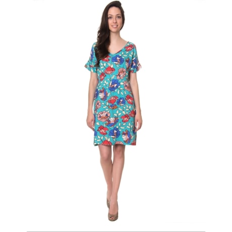 CAPITOLLIUM - VESTIDO CREPE DECOTE COM PREGAS NA CINTURA - AZUL