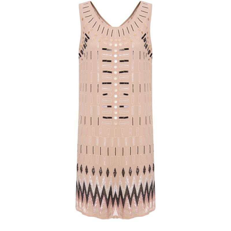 CAPITOLLIUM - VESTIDO CURTO BORDADO ZIG ZAG - BEGE