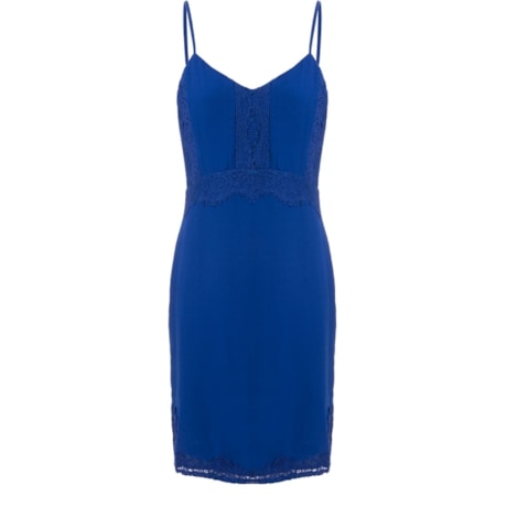 CAPITOLLIUM - VESTIDO CURTO CREPE COM NERVURAS E RENDA ALÇA FINA - AZUL ROYAL CAPITOLLIUM - VESTIDO CURTO CREPE COM NERVURAS E RENDA ALÇA FINA - AZUL ROYAL
