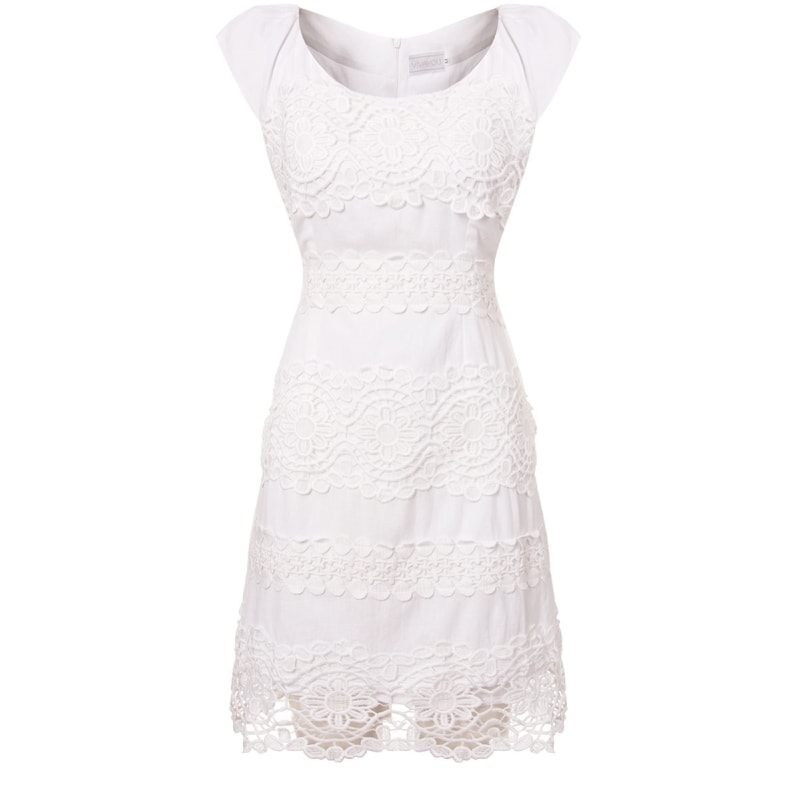 CAPITOLLIUM - VESTIDO CURTO FAIXAS GUIPURE COSTAS LISA - BRANCO