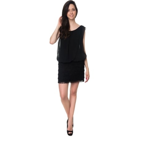CAPITOLLIUM - VESTIDO  CURTO SAIA FRANJAS - PRETO