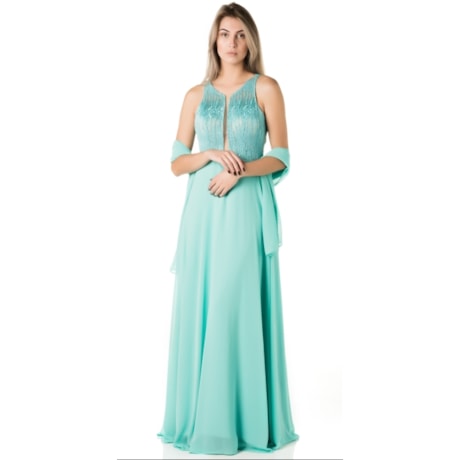 CAPITOLLIUM - VESTIDO DE FESTA LONGO CHIFFON BUSTO BORDADO EM CASCATA - TURQUESA CAPITOLLIUM - VESTIDO DE FESTA LONGO CHIFFON BUSTO BORDADO EM CASCATA - TURQUESA