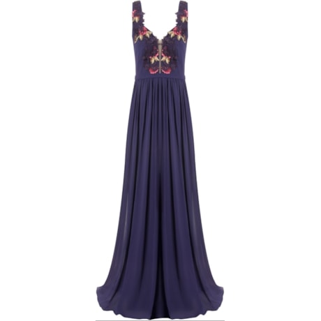 CAPITOLLIUM - VESTIDO DE FESTA LONGO CHIFFON COM BORDADO FLORES DECOTE MANOELA - MARINHO CAPITOLLIUM - VESTIDO DE FESTA LONGO CHIFFON COM BORDADO FLORES DECOTE MANOELA - MARINHO