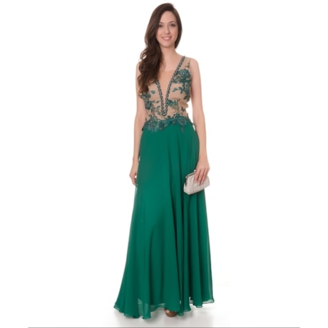 CAPITOLLIUM - VESTIDO DE FESTA LONGO CHIFFON DECOTE COSTAS ABERTAS MILENA - VERDE CAPITOLLIUM - VESTIDO DE FESTA LONGO CHIFFON DECOTE COSTAS ABERTAS MILENA - VERDE