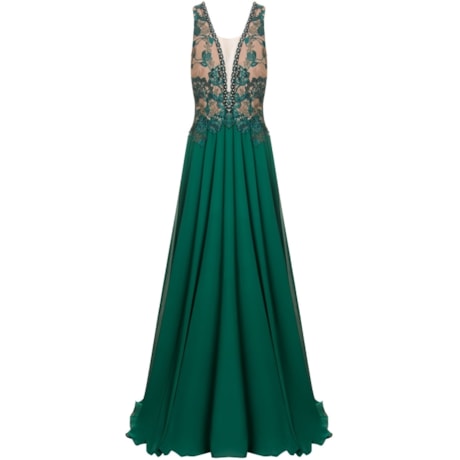 CAPITOLLIUM - VESTIDO DE FESTA LONGO CHIFFON DECOTE COSTAS ABERTAS MILENA - VERDE