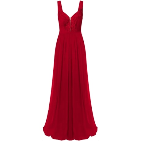 CAPITOLLIUM - VESTIDO DE FESTA LONGO CHIFFON GUIPURE BORDADO DECOTE ISABELA - VERMELHO