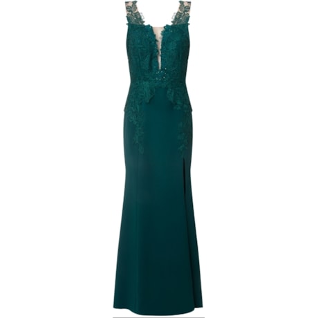 CAPITOLLIUM - VESTIDO DE FESTA LONGO CORPO GUIPURE BORDADO LORENA - VERDE CAPITOLLIUM - VESTIDO DE FESTA LONGO CORPO GUIPURE BORDADO LORENA - VERDE