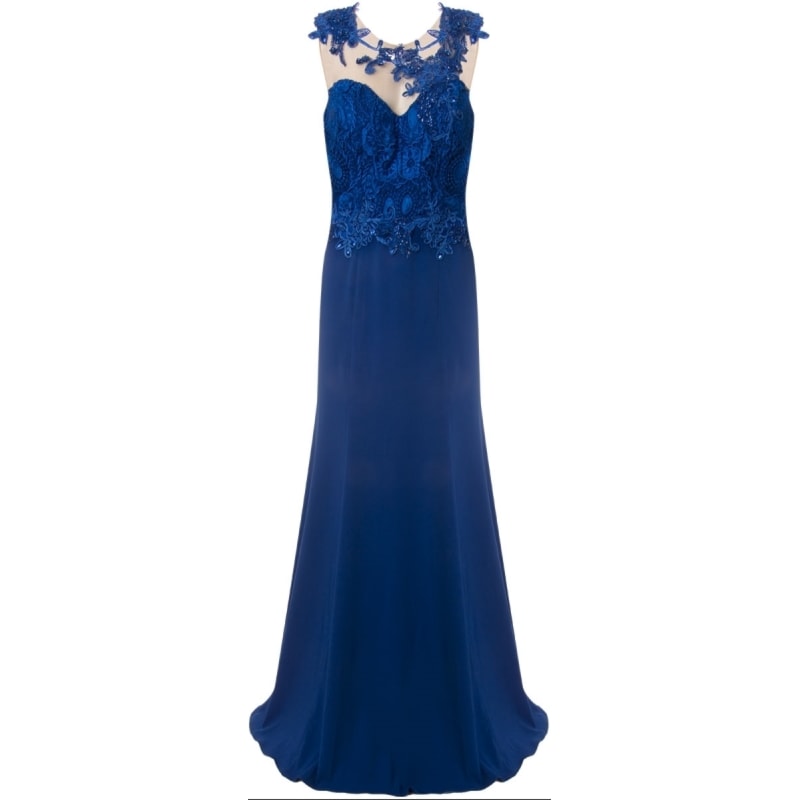 CAPITOLLIUM - VESTIDO DE FESTA LONGO CORPO GUIPURE BORDADO MARINA - AZUL ROYAL