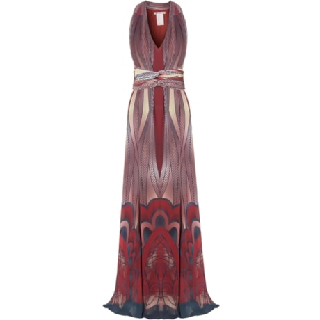 CAPITOLLIUM - VESTIDO DE FESTA LONGO ESTAMPADO FAIXA CINTURA - VINHO CAPITOLLIUM - VESTIDO DE FESTA LONGO ESTAMPADO FAIXA CINTURA - VINHO