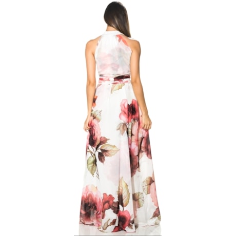 CAPITOLLIUM - VESTIDO DE FESTA LONGO FLORAL FAIXA CINTURA - OFF WHITE