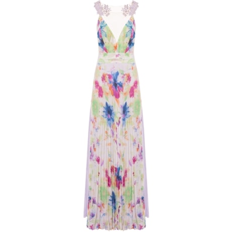 CAPITOLLIUM - VESTIDO DE FESTA LONGO FLORAL PLISSADO - LILÁS CAPITOLLIUM - VESTIDO DE FESTA LONGO FLORAL PLISSADO - LILÁS