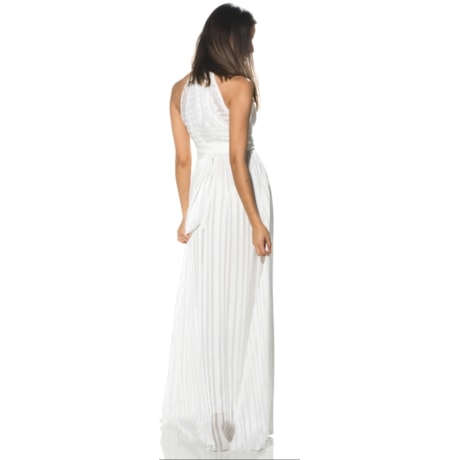 CAPITOLLIUM - VESTIDO DE FESTA LONGO LISTRADO FAIXA CINTURA - BRANCO