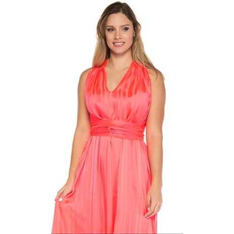 CAPITOLLIUM - VESTIDO DE FESTA LONGO LISTRADO FAIXA CINTURA - ROSA CAPITOLLIUM - VESTIDO DE FESTA LONGO LISTRADO FAIXA CINTURA - ROSA