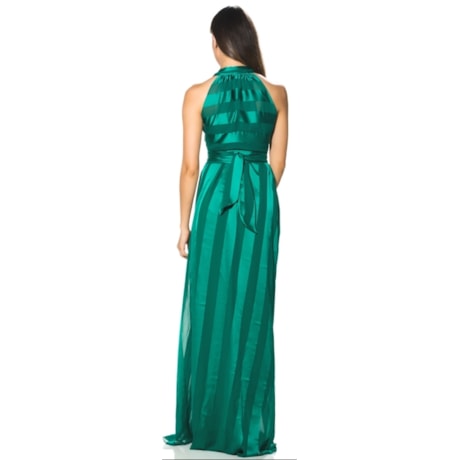 CAPITOLLIUM - VESTIDO DE FESTA LONGO LISTRADO FAIXA CINTURA - VERDE