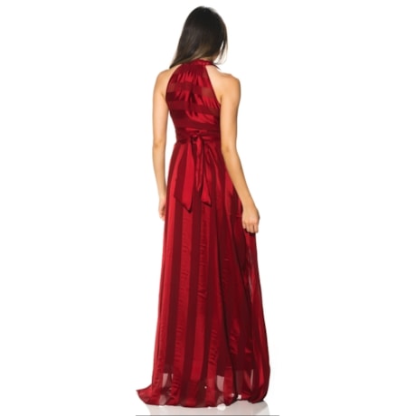 CAPITOLLIUM - VESTIDO DE FESTA LONGO LISTRADO FAIXA CINTURA - VINHO