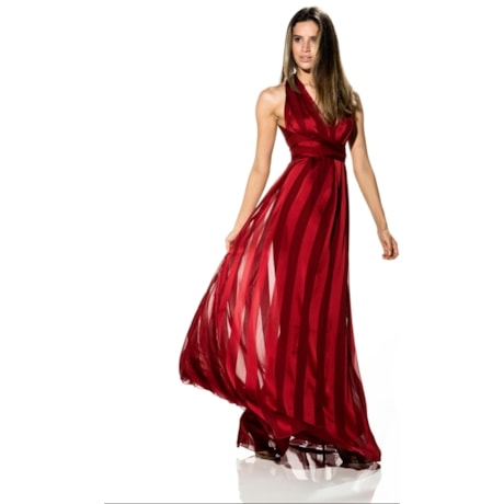 CAPITOLLIUM - VESTIDO DE FESTA LONGO LISTRADO FAIXA CINTURA - VINHO CAPITOLLIUM - VESTIDO DE FESTA LONGO LISTRADO FAIXA CINTURA - VINHO