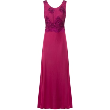 CAPITOLLIUM - VESTIDO DE FESTA LONGO  SOBREPOSIÇÃO RENDA MIRELA - FÚCSIA CAPITOLLIUM - VESTIDO DE FESTA LONGO  SOBREPOSIÇÃO RENDA MIRELA - FÚCSIA