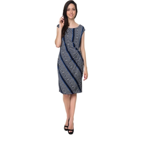 CAPITOLLIUM - VESTIDO ESTAMPADO DRAPEADO LATERAL COM FIVELA - AZUL