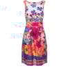 CAPITOLLIUM - VESTIDO FLORAL COM VIVO BARRADO LISTRAS E BOLSOS - CORAL