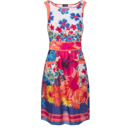 CAPITOLLIUM - VESTIDO FLORAL COM VIVO BARRADO LISTRAS E BOLSOS - CORAL CAPITOLLIUM - VESTIDO FLORAL COM VIVO BARRADO LISTRAS E BOLSOS - CORAL