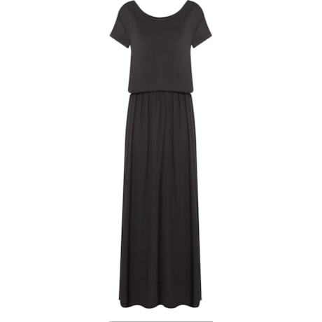 CAPITOLLIUM - VESTIDO LONGO BLUSADO LISO - PRETO