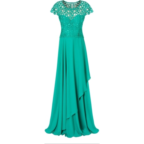 CAPITOLLIUM - VESTIDO LONGO CORPO GUIPURE M/C PLUS - VERDE