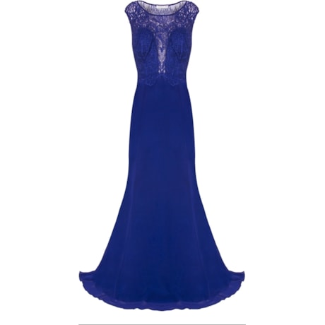 CAPITOLLIUM - VESTIDO LONGO SEREIA CORPO RENDA - ROYAL