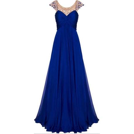 CAPITOLLIUM - VESTIDO LONGO SHIFFON BUSTO PLISSADO - AZUL