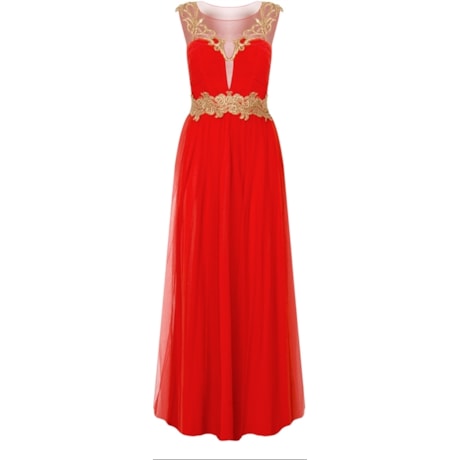 CAPITOLLIUM - VESTIDO LONGO TULE BORDADO ARABESCOS - LARANJA