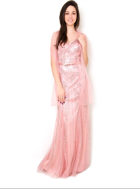 vestido de cetim com tule bordado