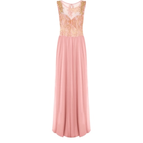 CAPITOLLIUM - VESTIDO LONGO TULE CORPO RENDA METALIZADA - ROSA