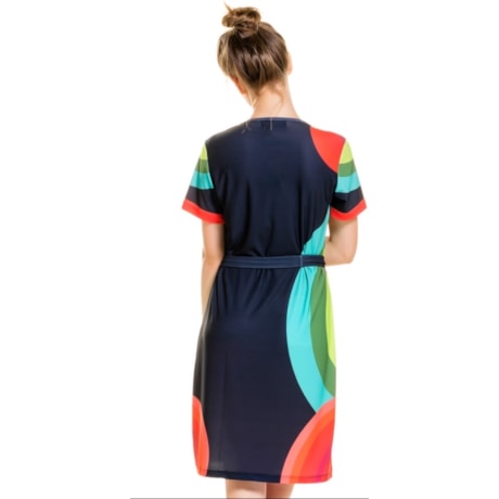 CAPITOLLIUM - VESTIDO MALHA ESTAMPA CÍRCULOS ÉTNICOS FAIXA CINTURA - PRETO