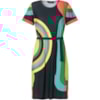 CAPITOLLIUM - VESTIDO MALHA ESTAMPA CÍRCULOS ÉTNICOS FAIXA CINTURA - PRETO