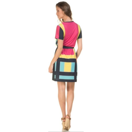 CAPITOLLIUM - VESTIDO MALHA ESTAMPA COLOR BLOCK FAIXA CINTURA - PINK