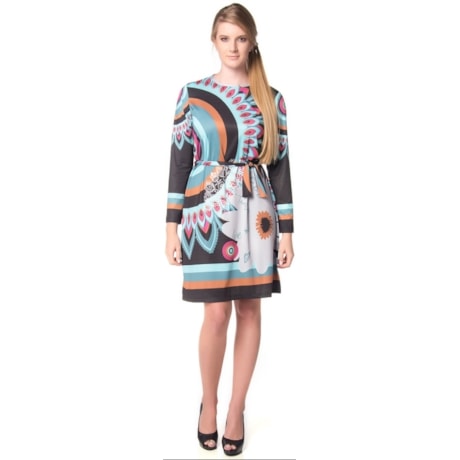 CAPITOLLIUM - VESTIDO MALHA ESTAMPADO MANGAS LONGAS - PRETO