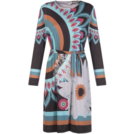 CAPITOLLIUM - VESTIDO MALHA ESTAMPADO MANGAS LONGAS - PRETO