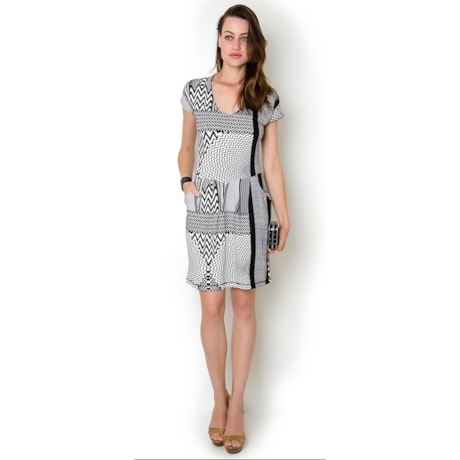 CAPITOLLIUM - VESTIDO MALHA GEOMÉTRICO BOLSOS - P&B