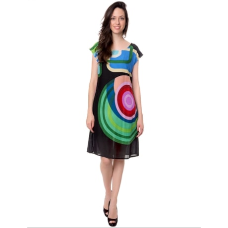 CAPITOLLIUM - VESTIDO MANDALA COLORIDO SEM MANGA - PRETO