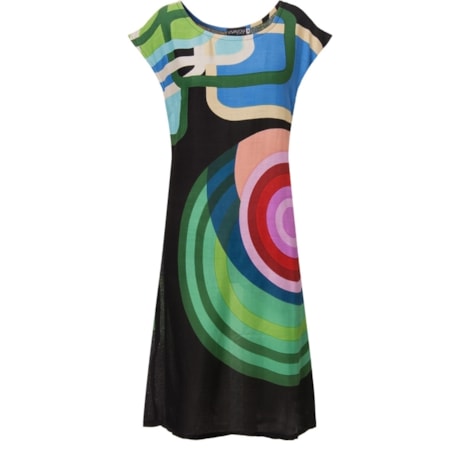 CAPITOLLIUM - VESTIDO MANDALA COLORIDO SEM MANGA - PRETO