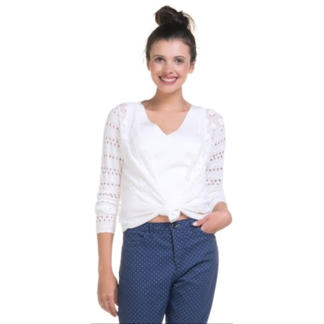 CARDIGAN AMBICIONE CURTO TRICÔ TRAMA FURADINHA - ROSÊ