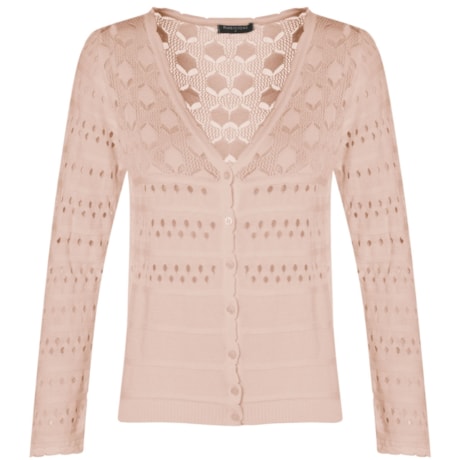CARDIGAN AMBICIONE CURTO TRICÔ TRAMA FURADINHA - ROSÊ