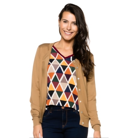 CARDIGAN MOÇA BONITA VISCOSE BOTAO MADREPEROLA - CAMELO